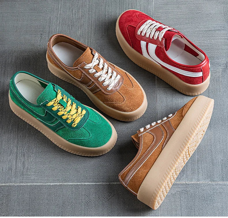 ZXRYXGS 2025 British Premium Cow Suede Women Leather Sneakers Casual Shoes Flat Soft Sole Comfortable Increase Shoes Woman New