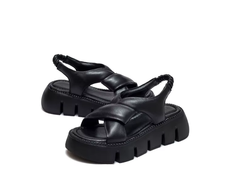 Retro Leather Platform Sandals Comfortable