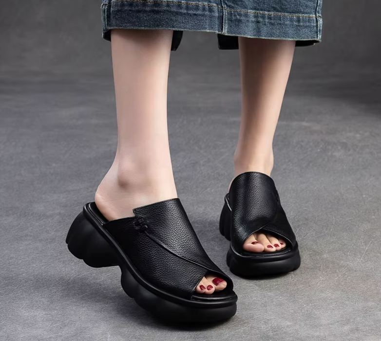 Retro Chunky Heel Slipper Slides