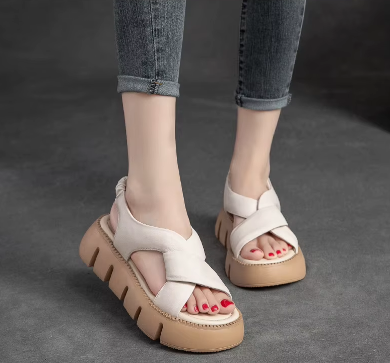 Retro Leather Platform Sandals Comfortable