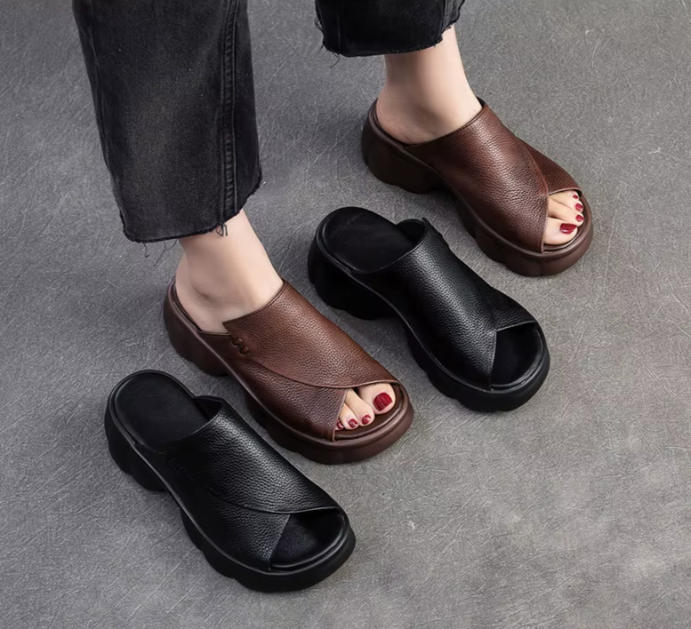 Retro Chunky Heel Slipper Slides