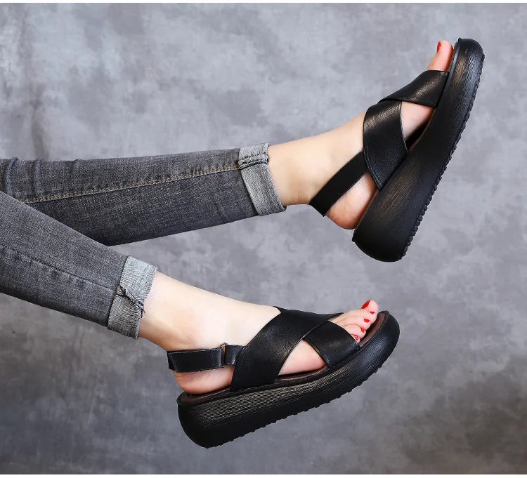 Thick Bottom Cowhide Leather Sandals