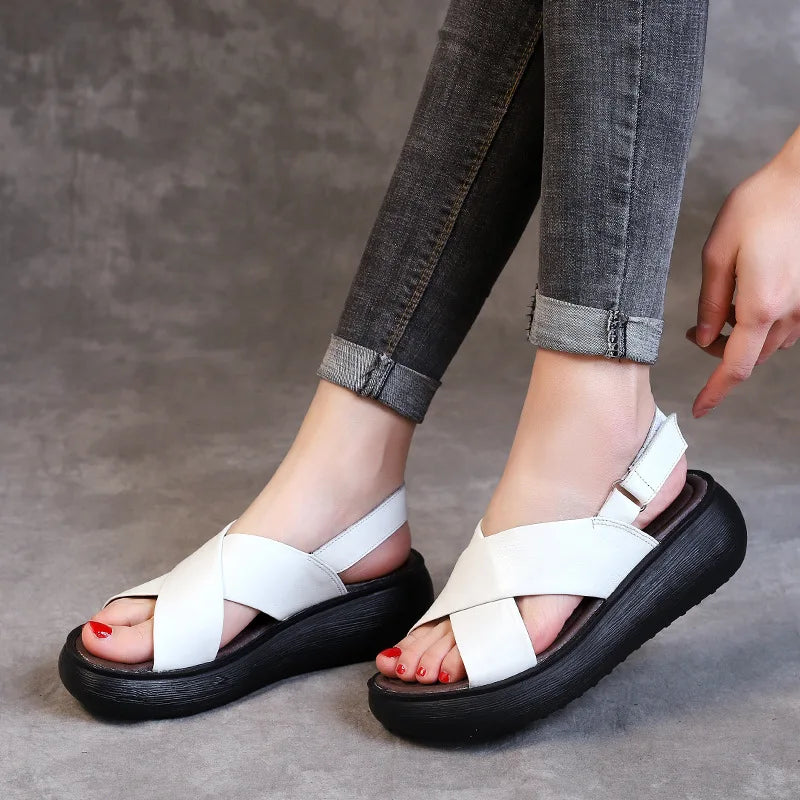 Thick Bottom Cowhide Leather Sandals