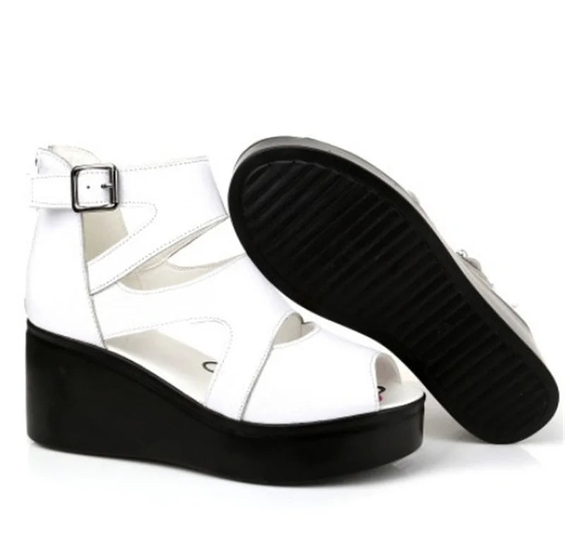 Trendy Cowhide Wedge Heel Sandals