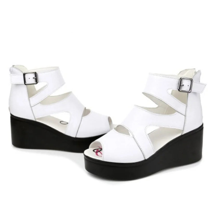 Trendy Cowhide Wedge Heel Sandals