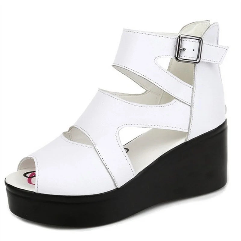 Trendy Cowhide Wedge Heel Sandals