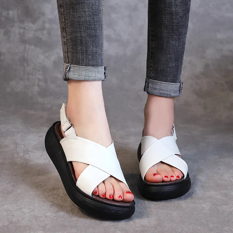 Thick Bottom Cowhide Leather Sandals