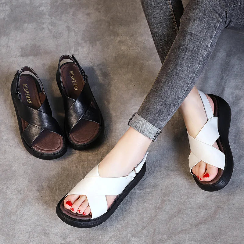 Thick Bottom Cowhide Leather Sandals