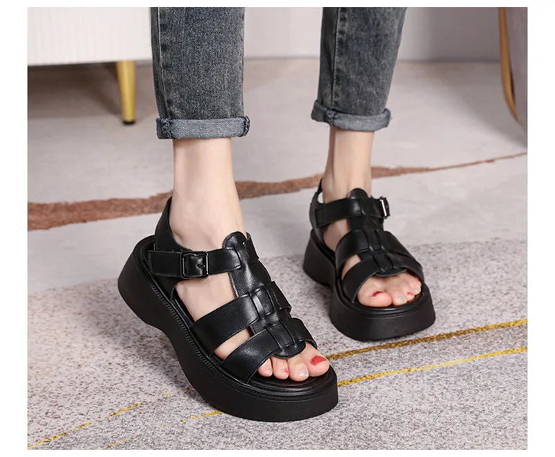 Leather Sandals Genuine Platform