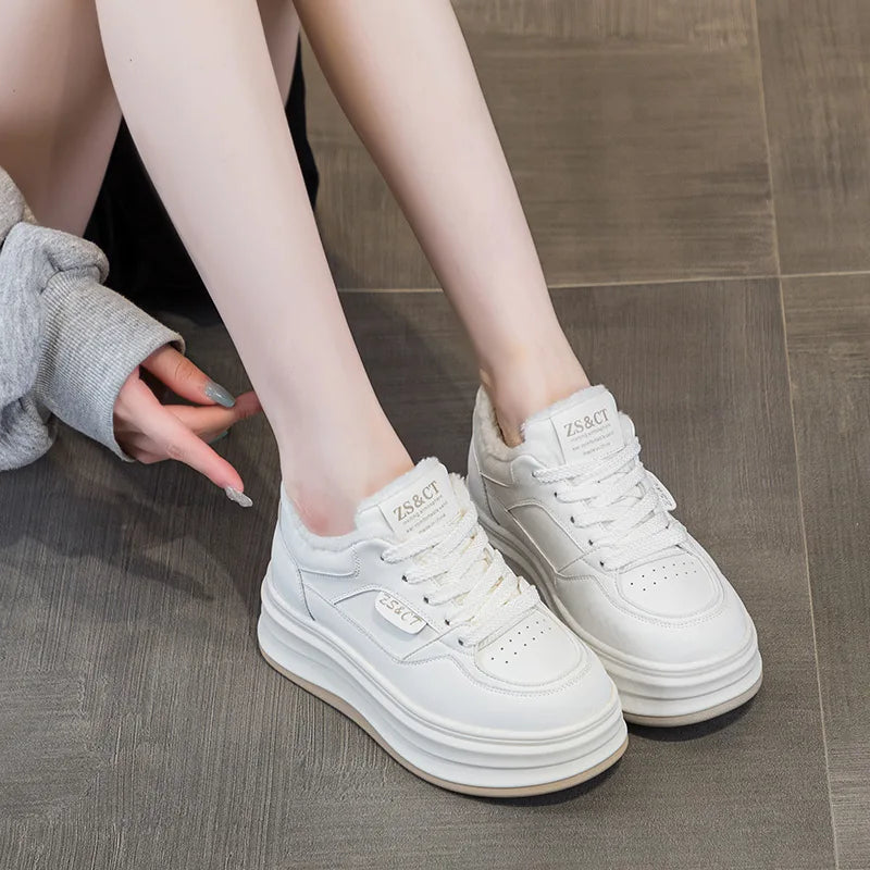 Genuine Leather Platform Wedge Sneakers