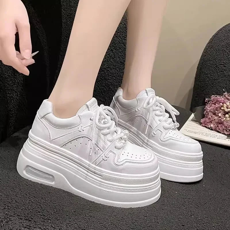 Breathable Leather Wedge Sneakers