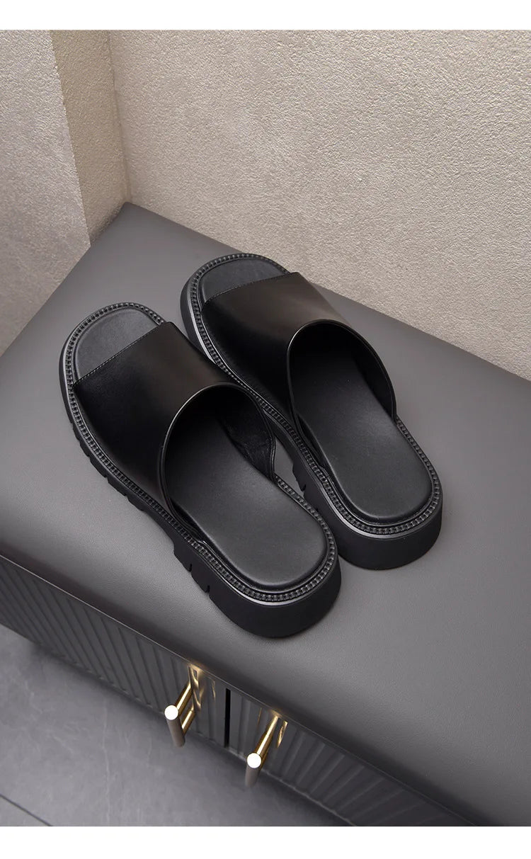 Luxury Men's Leather Heeled Slippers