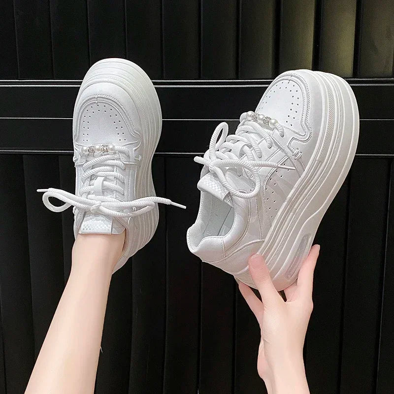 Breathable Leather Wedge Sneakers