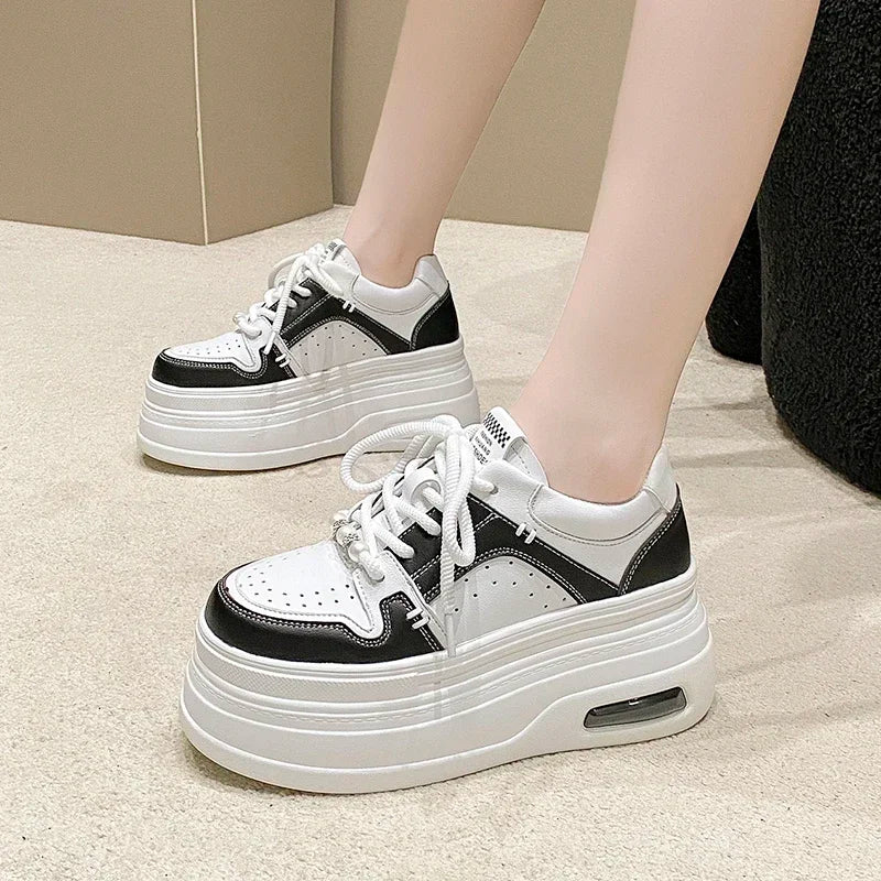 Breathable Leather Wedge Sneakers