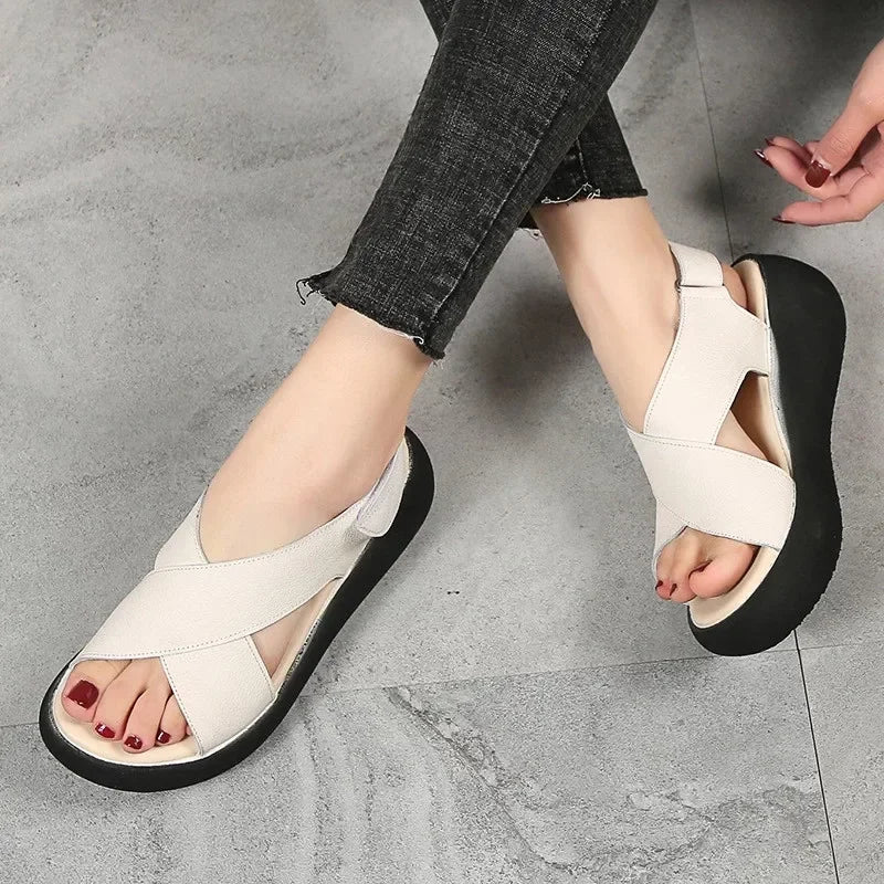 Retro Leather Wedge Slingback Sandals