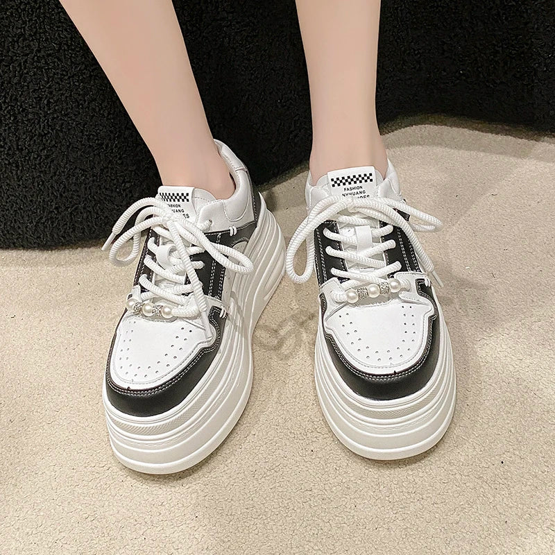 Breathable Leather Wedge Sneakers