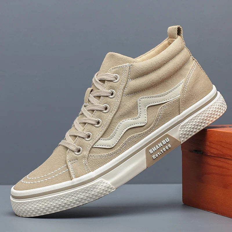 Striped High-Top Canvas Lace-Up Sneakers