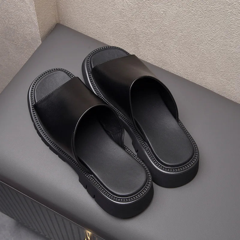 Luxury Men's Leather Heeled Slippers