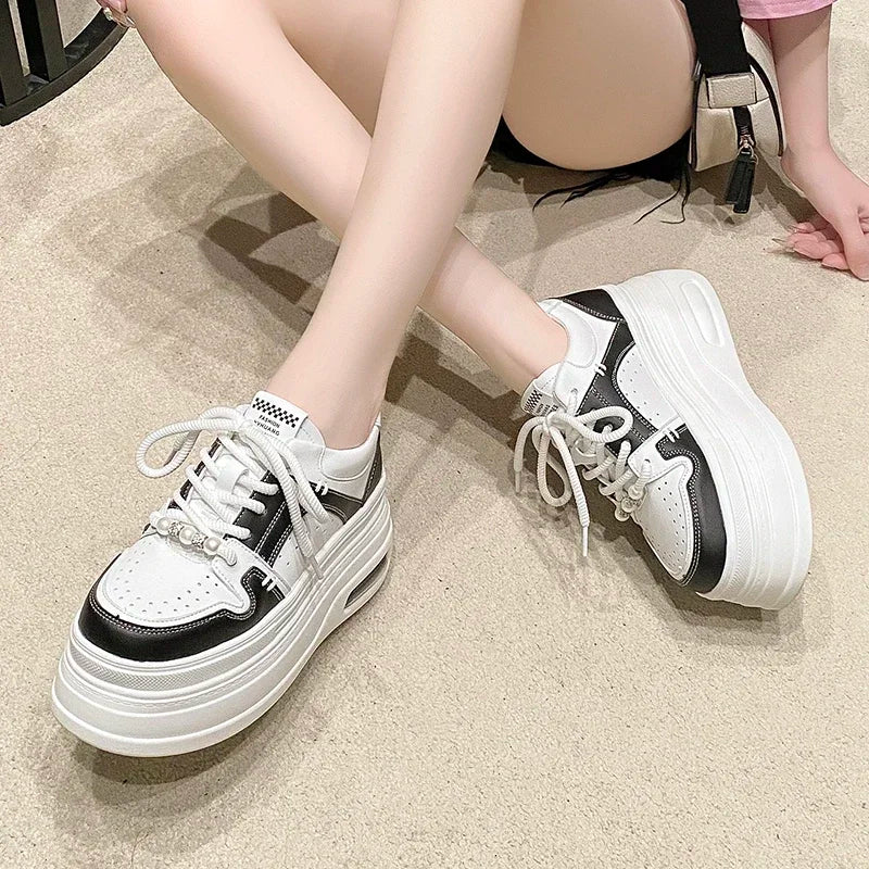 Breathable Leather Wedge Sneakers