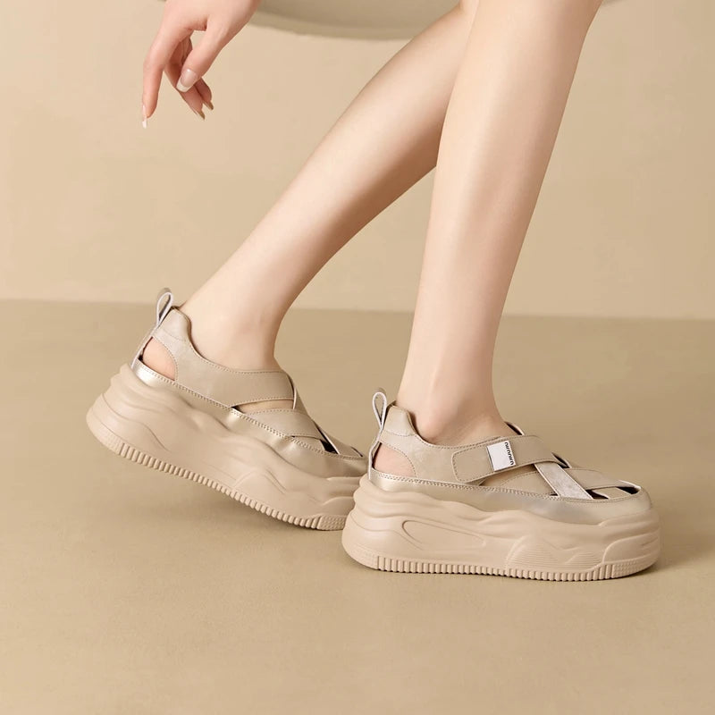 Breathable Chunky Leather Platform Sandals