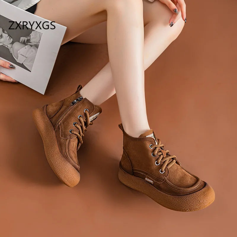 Cowhide Thick-Sole Sneakers