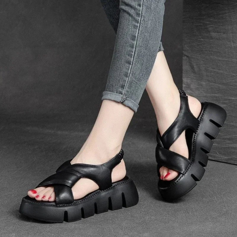 Retro Leather Platform Sandals Comfortable