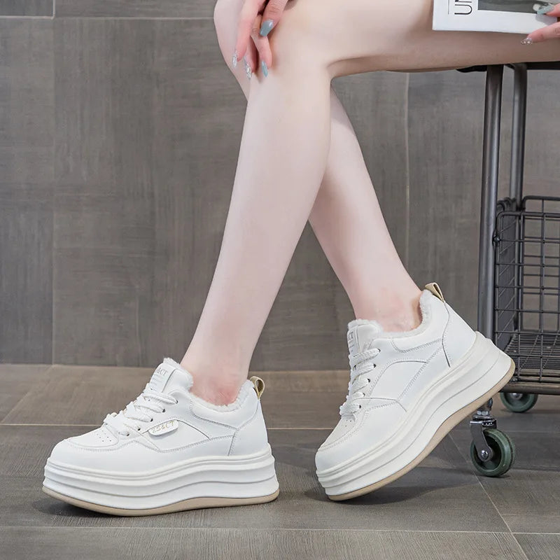 Genuine Leather Platform Wedge Sneakers