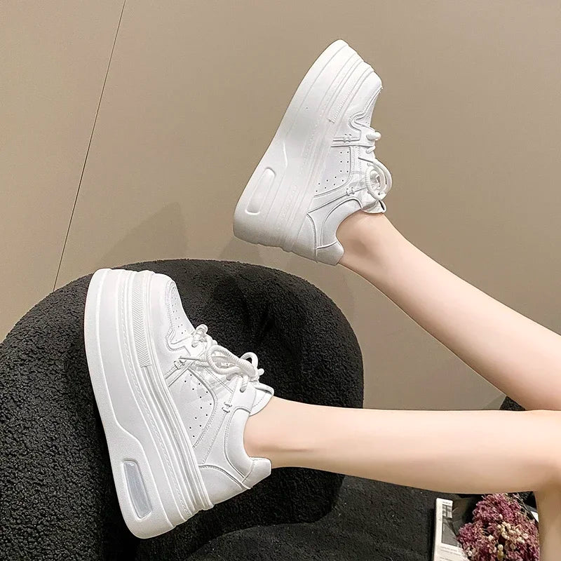 Breathable Leather Wedge Sneakers