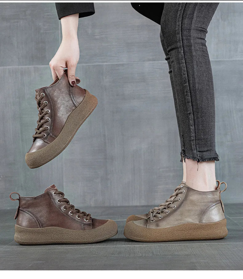 Non-Slip Cowhide Flat Sneakers