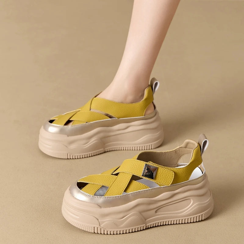 Breathable Chunky Leather Platform Sandals