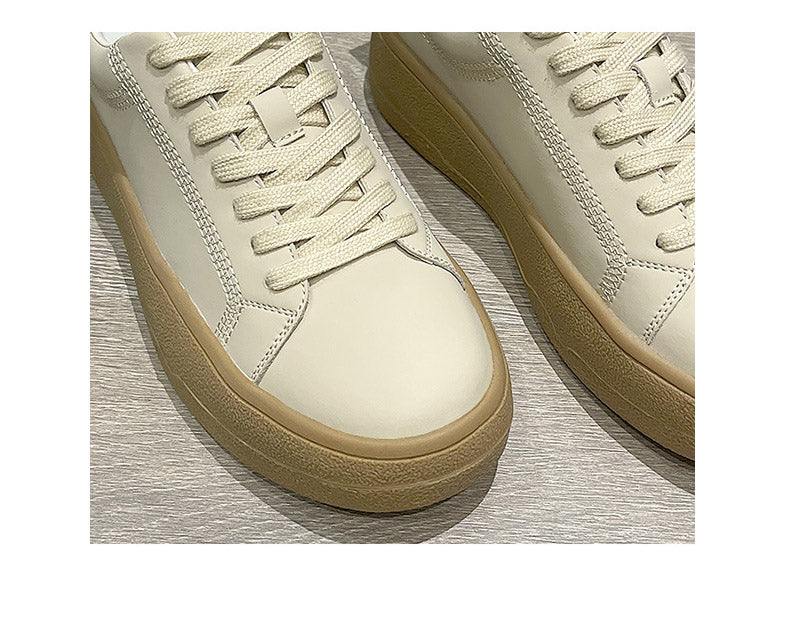 Thick-Bottom Genuine Leather Skate Sneakers