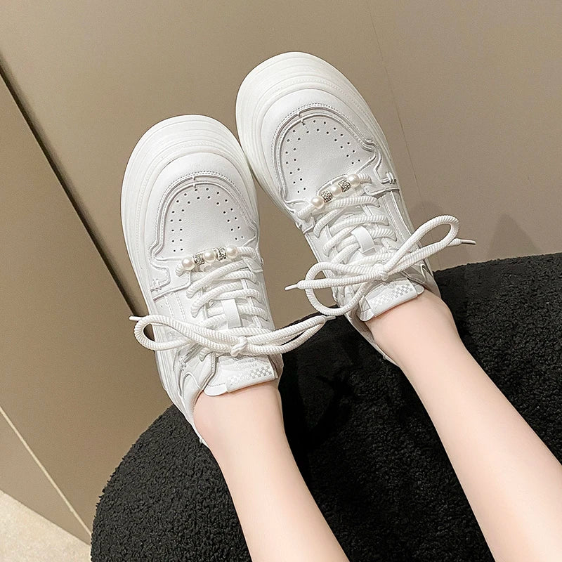 Breathable Leather Wedge Sneakers