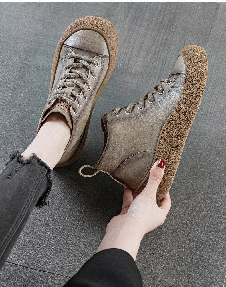 Non-Slip Cowhide Flat Sneakers