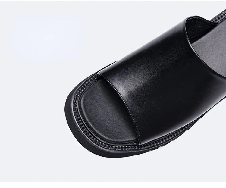 Luxury Men's Leather Heeled Slippers