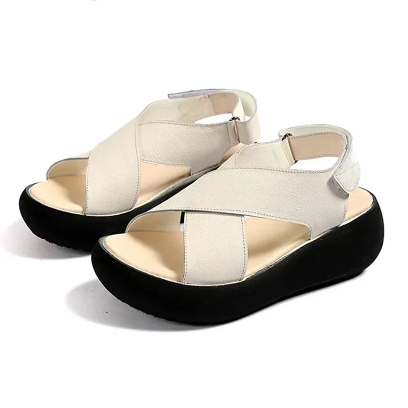 Retro Leather Wedge Slingback Sandals