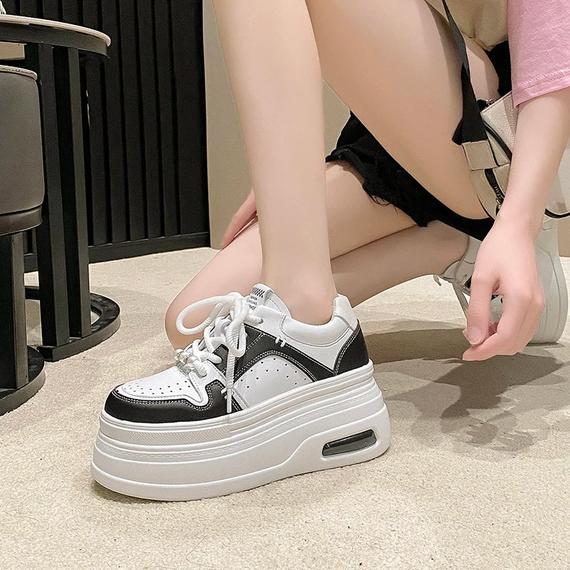 Breathable Leather Wedge Sneakers