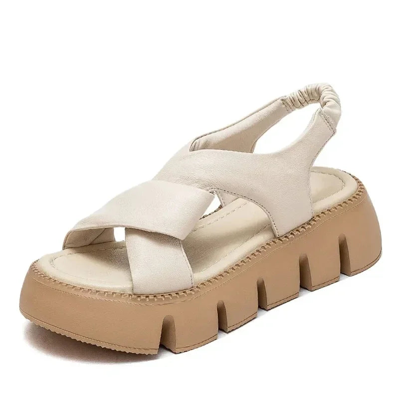 Retro Leather Platform Sandals Comfortable