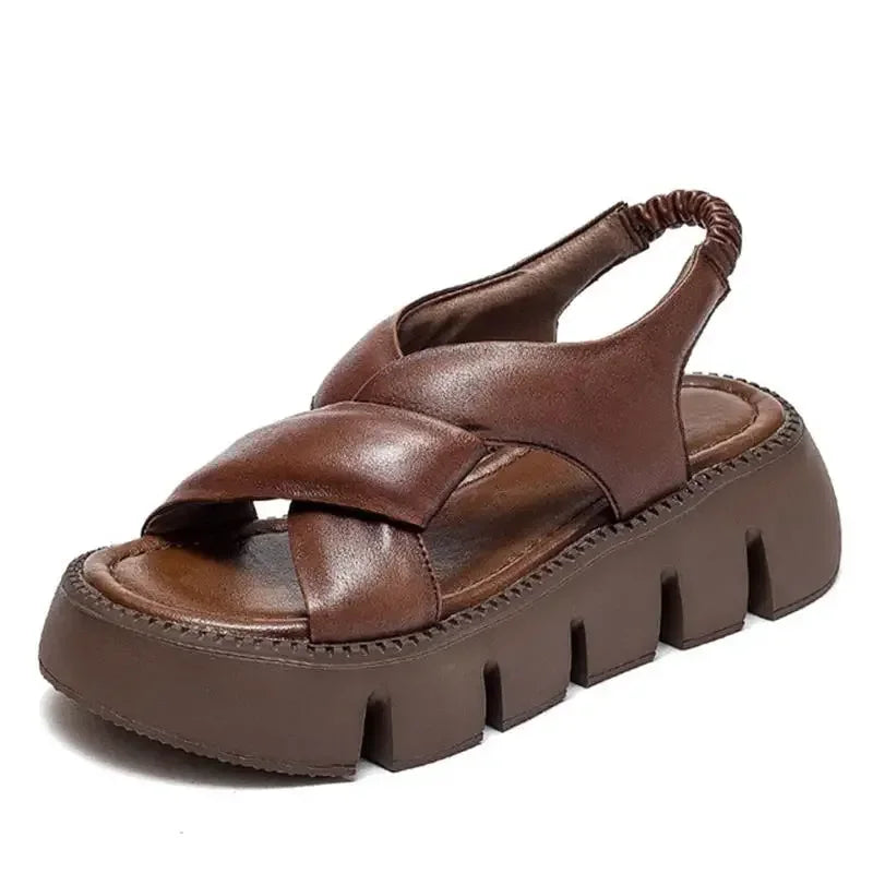 Retro Leather Platform Sandals Comfortable