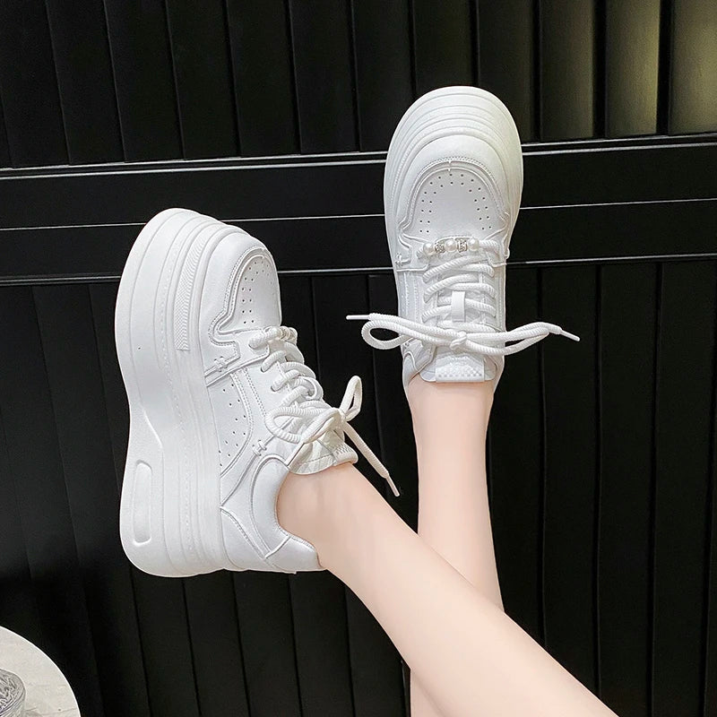 Breathable Leather Wedge Sneakers