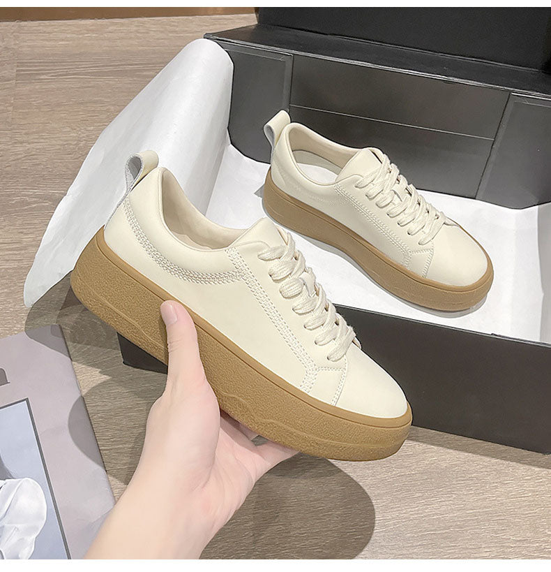 Thick-Bottom Genuine Leather Skate Sneakers