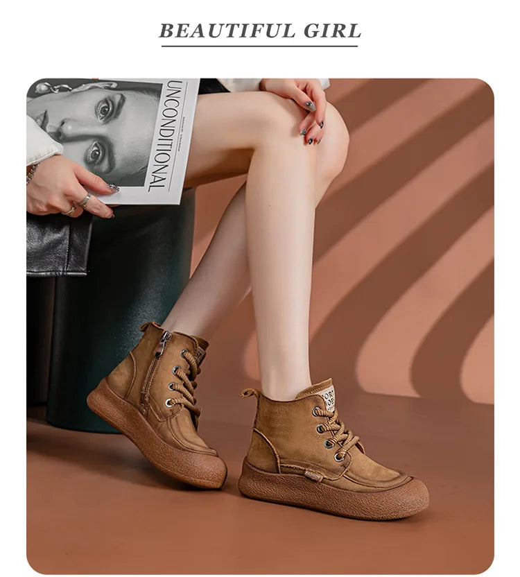 Cowhide Thick-Sole Sneakers