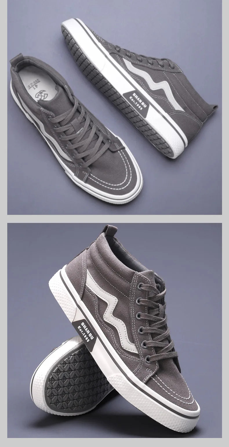 Striped High-Top Canvas Lace-Up Sneakers