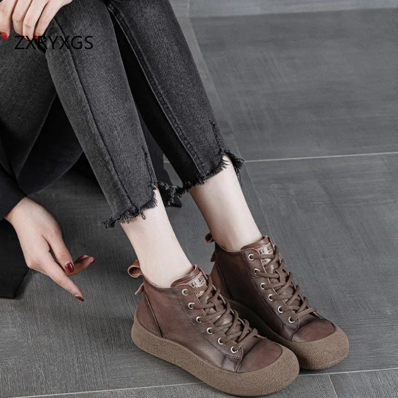 Non-Slip Cowhide Flat Sneakers