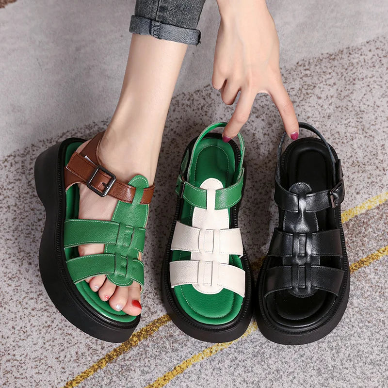 Leather Sandals Genuine Platform