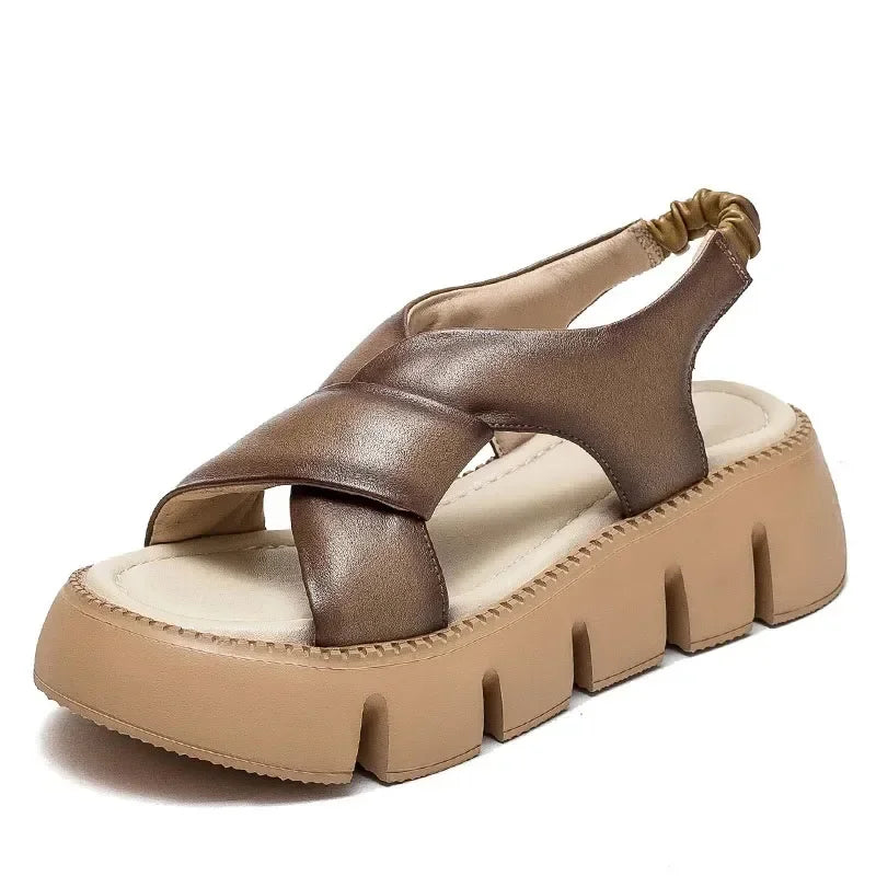 Retro Leather Platform Sandals Comfortable