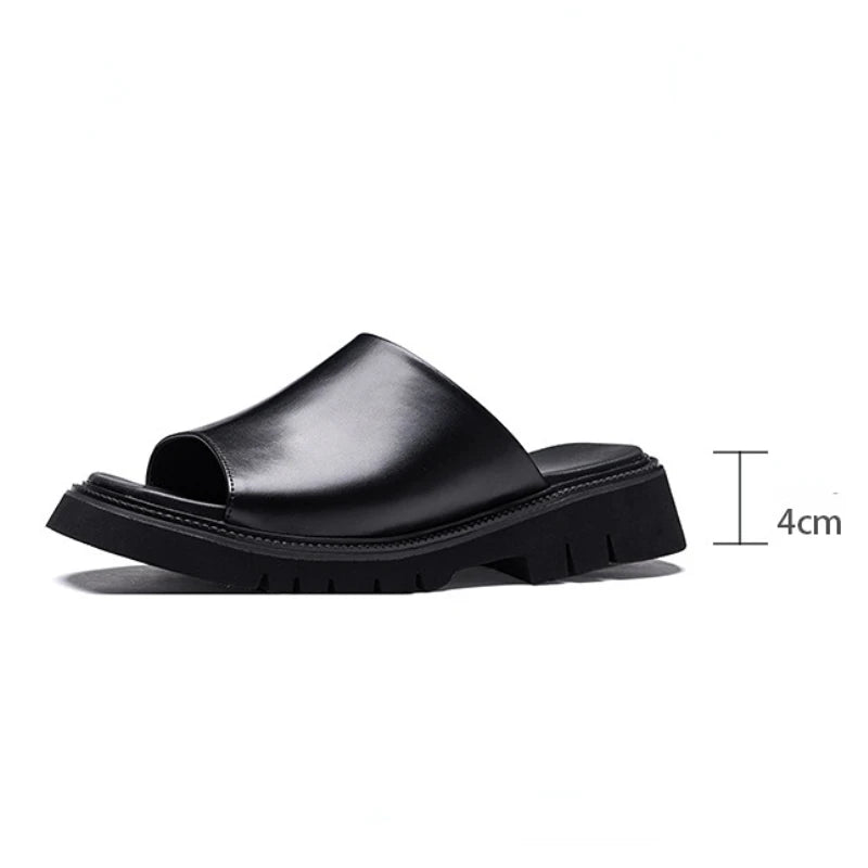 Luxury Men's Leather Heeled Slippers