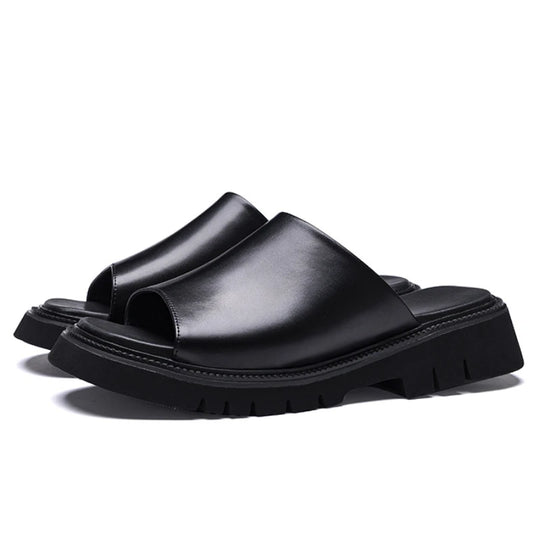 Luxury Men's Leather Heeled Slippers