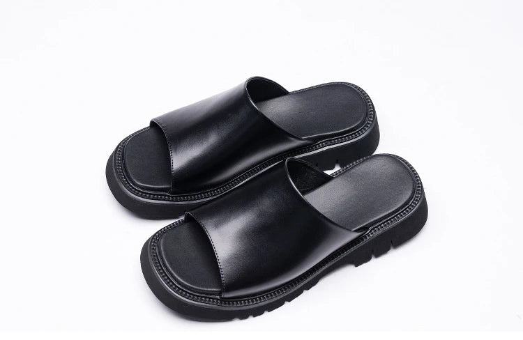 Luxury Men's Leather Heeled Slippers