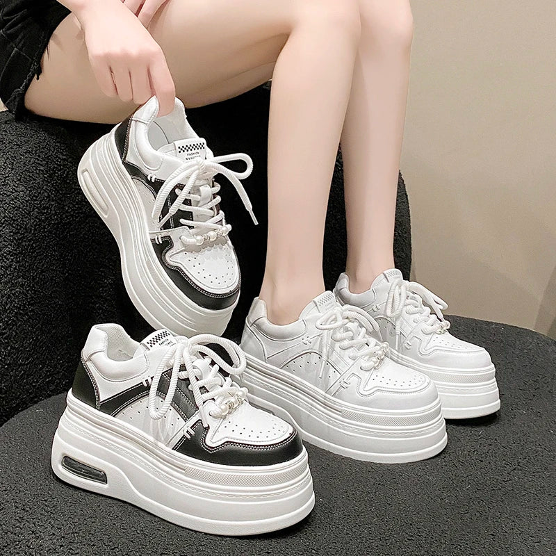 Breathable Leather Wedge Sneakers