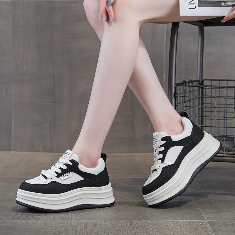 Genuine Leather Platform Wedge Sneakers